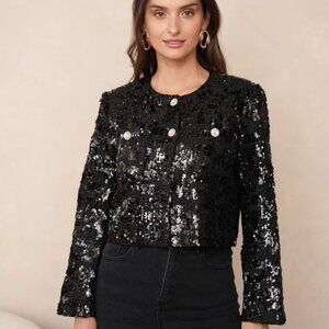 CHOKLATE PARIS - STUNNING BLACK SEQUIN CROPPED BOLERO VEST